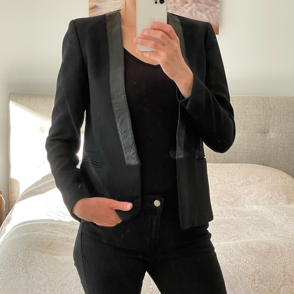 Classy and edgy Sandro blazer with leather!